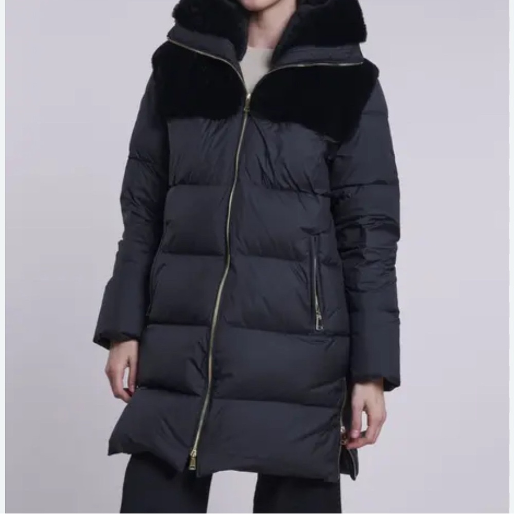 Bernardo long puffer coat with faux fur
